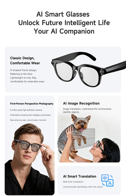AI Smart Glasses with HD Shooting, Recording & Live Translation M89S